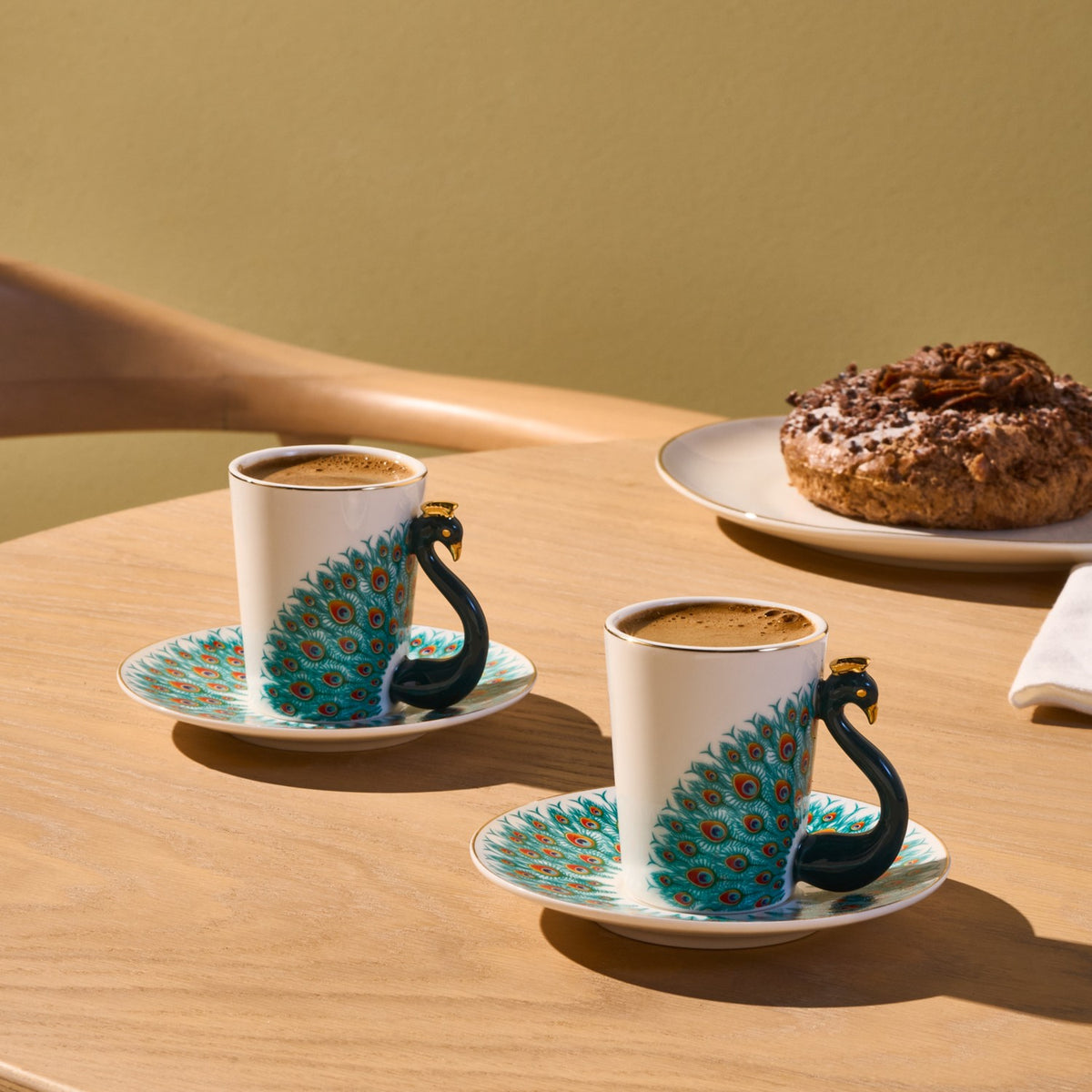 Karaca Peacock 4-Piece Patterned Porcelain Turkish Coffee Cup Set for 2, 90 ml - MALLTURK