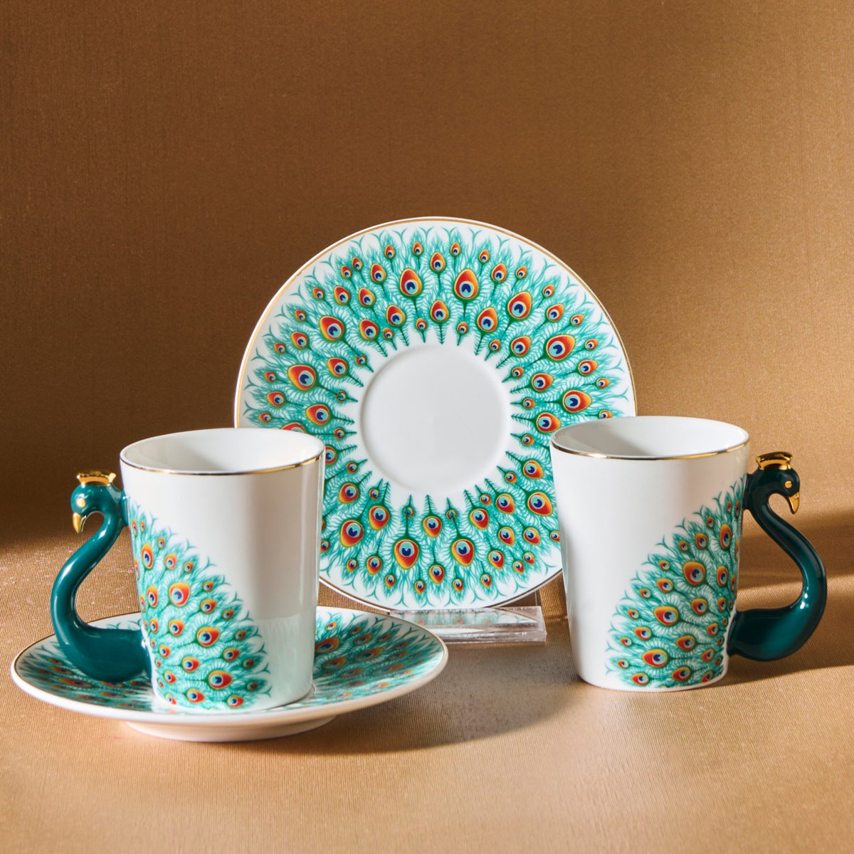Karaca Peacock 4-Piece Patterned Porcelain Turkish Coffee Cup Set for 2, 90 ml - MALLTURK