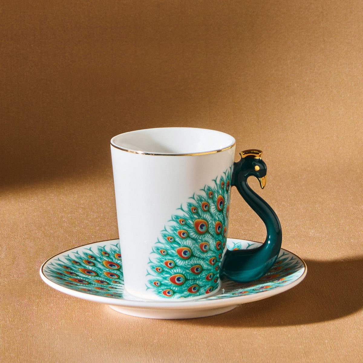 Karaca Peacock 4-Piece Patterned Porcelain Turkish Coffee Cup Set for 2, 90 ml - MALLTURK