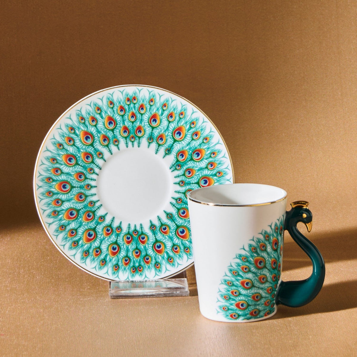 Karaca Peacock 4-Piece Patterned Porcelain Turkish Coffee Cup Set for 2, 90 ml - MALLTURK