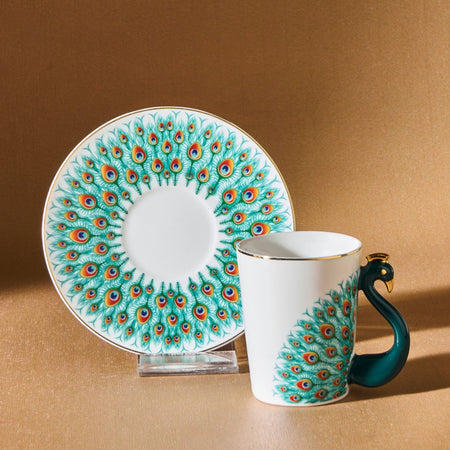 Karaca Peacock 4-Piece Patterned Porcelain Turkish Coffee Cup Set for 2, 90 ml - MALLTURK