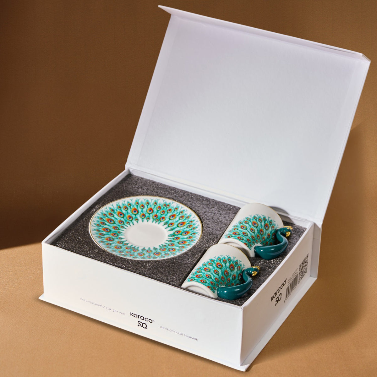 Karaca Peacock 4-Piece Patterned Porcelain Turkish Coffee Cup Set for 2, 90 ml - MALLTURK