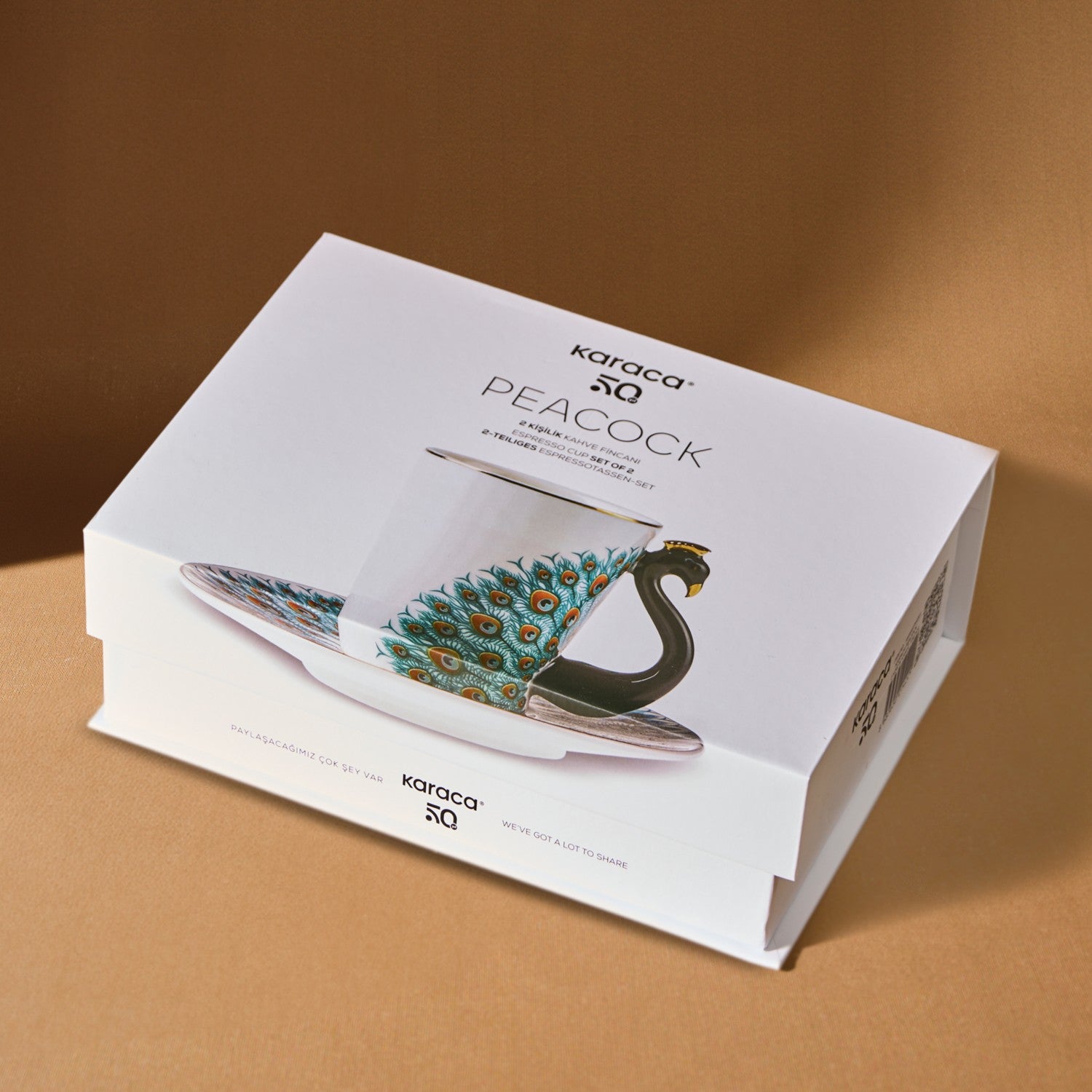 Karaca Peacock 4-Piece Patterned Porcelain Turkish Coffee Cup Set for 2, 90 ml - MALLTURK