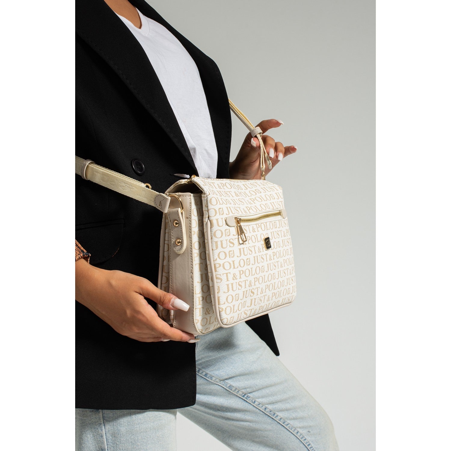 Just Polo Women's Shoulder Bag White Length 24 cm, Width 28 cm - MALLTURK