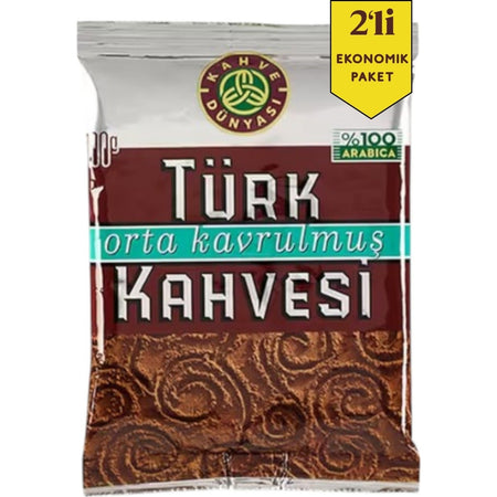 Coffee World Medium Roast Turkish Coffee 100 gr x 2 Pack Balanced Flavor from Turkiye - MALLTURK