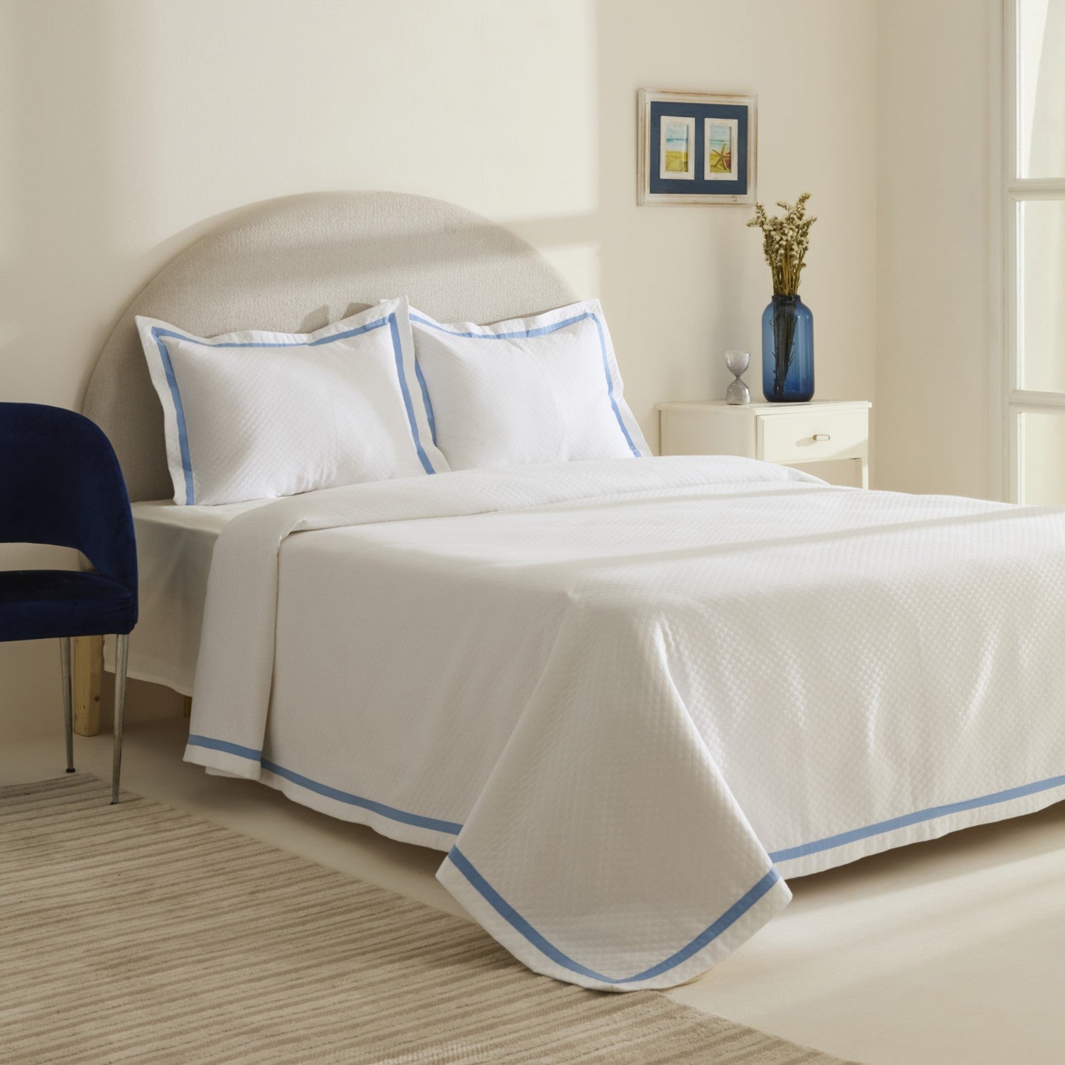 Karaca Home Doris 100% Cotton Double Bedspread Set, Blue - MALLTURK