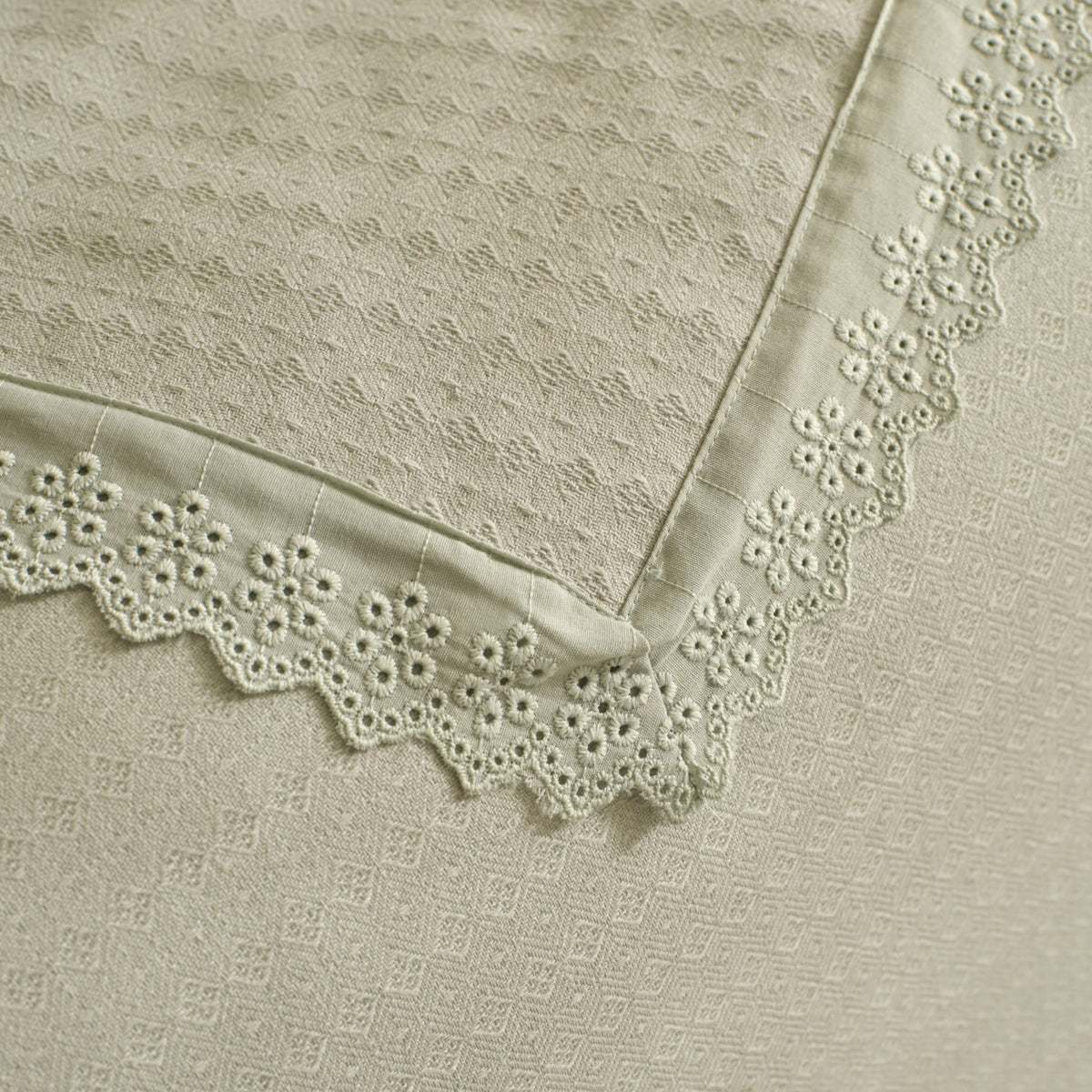 Karaca Home Lessie 100% Cotton Ruffled Double Single Quilted Blanket Green - MALLTURK