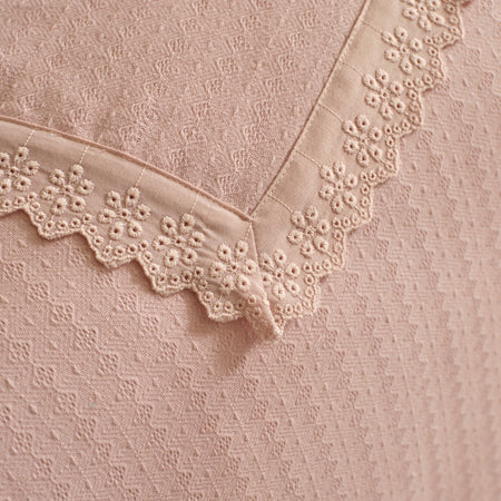Karaca Home Lessie 100% Cotton Double Bedspread with Lace Trim, Single Quilt, Powder Pink - MALLTURK