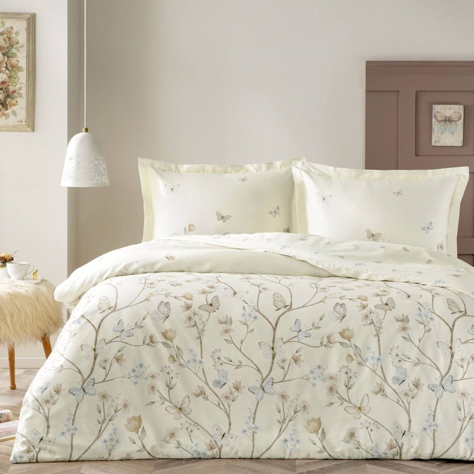 Tac Lesly Sateen Double Duvet Cover Set Cream - MALLTURK