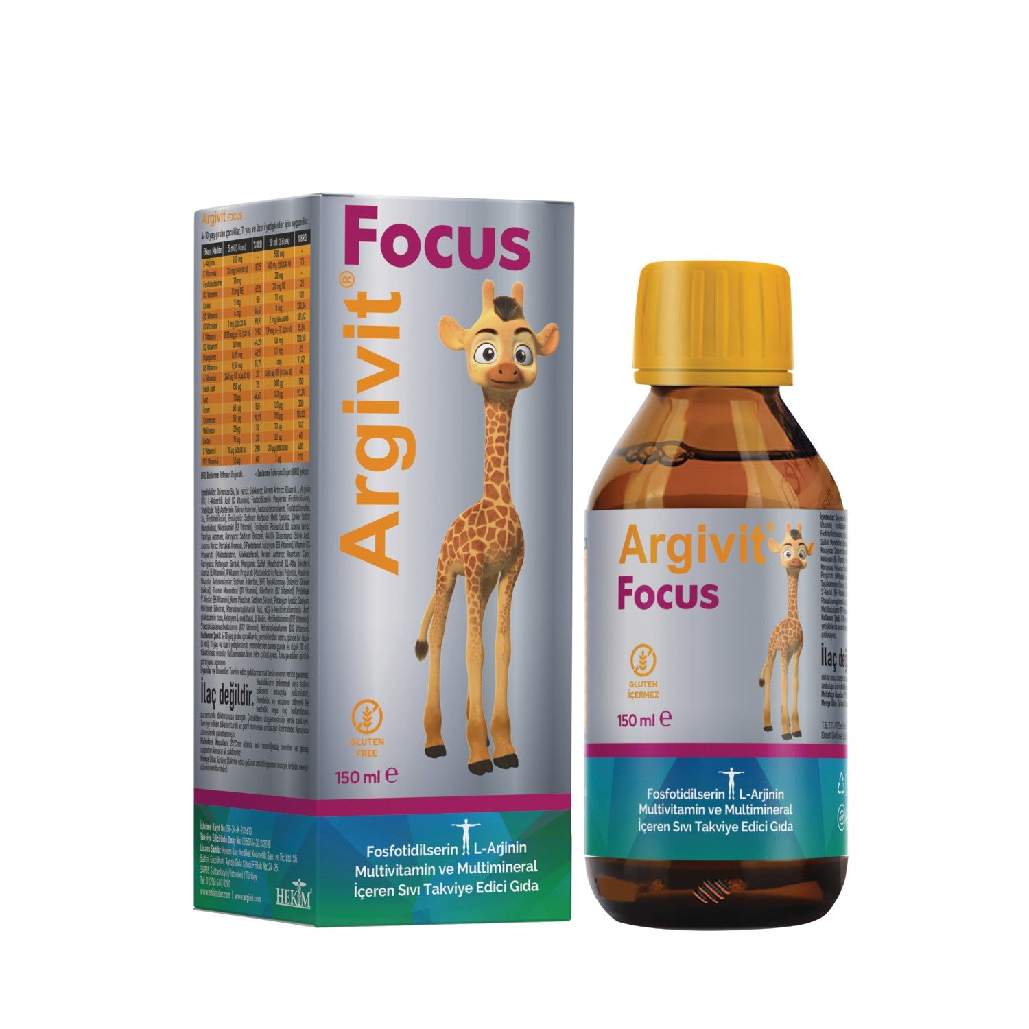 Argivit Focus Fosfotidilserin, L-Arjinin, Multivitamin and Multimineral with Sivi 2li Paket 150 ml - Portakal and Vanilya Flavored - MALLTURK