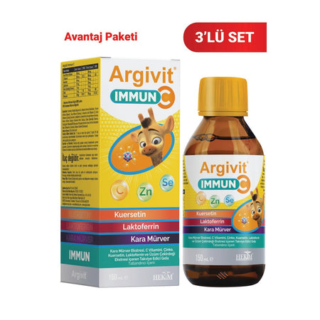 Argivit Immun C Syrup 3lu Paket ( Kara Murver, C Vitamin, Zinc, Kuersetin, Laktoferrin, Uzum ) 150 ml - Karisik Meyve Flavored - MALLTURK