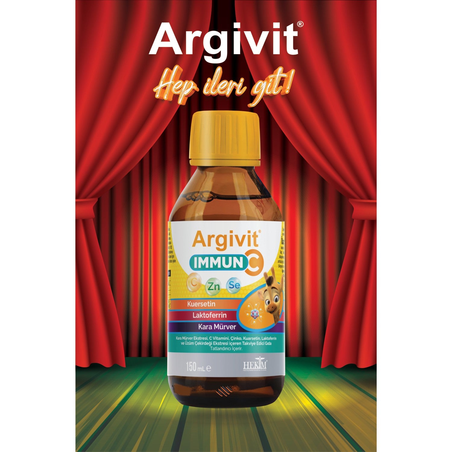 Argivit Immun C Syrup 3lu Paket ( Kara Murver, C Vitamin, Zinc, Kuersetin, Laktoferrin, Uzum ) 150 ml - Karisik Meyve Flavored - MALLTURK