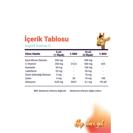 Argivit Immun C Syrup 2li Paket ( Kara Murver, C Vitamin, Zinc, Kuersetin, Laktoferrin, Uzum ) 150 ml - Karisik Meyve Flavored - MALLTURK