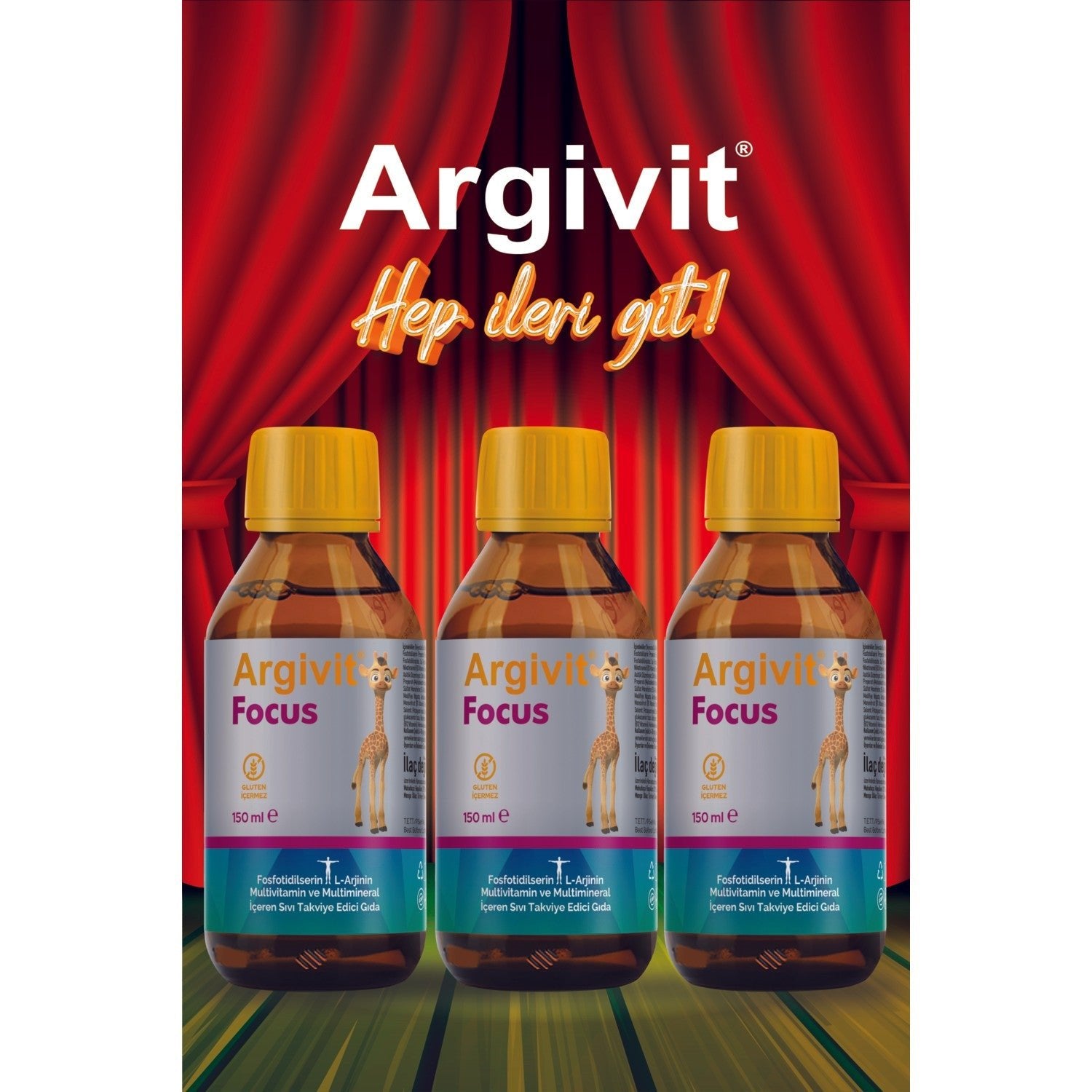 Argivit Focus Fosfotidilserin, L-Arjinin, Multivitamin and Multimineral with Sivi 3lu Paket 150 ml - Portakal and Vanilya Flavored - MALLTURK