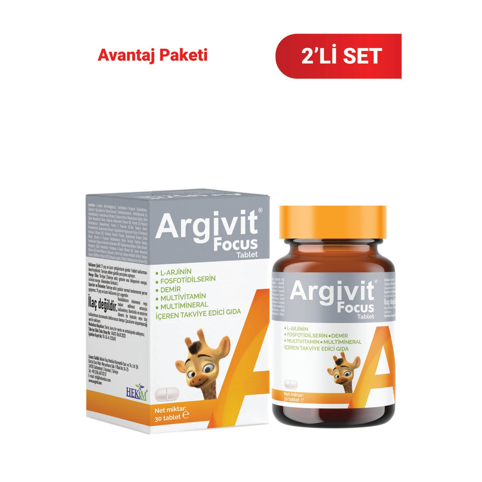 Argivit Focus 2li Paket L-Arjinin, Fosfotidilserin, Iron, Multivitamin and Multimineral with Tablet 30 Tablet - MALLTURK