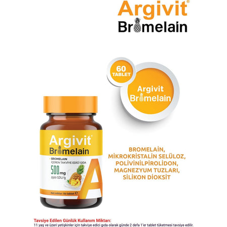 Argivit Bromelain with Dietary Supplement 500 mg 60 Tablet - MALLTURK
