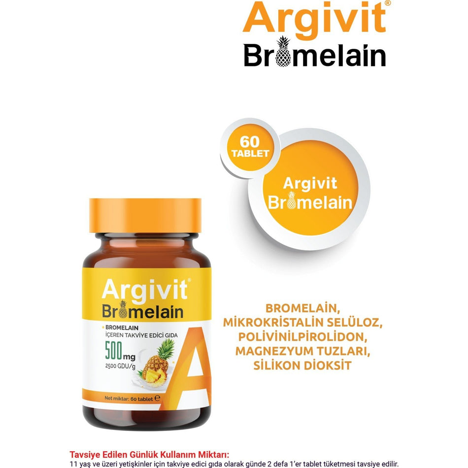 Argivit Bromelain with Dietary Supplement 500 mg 60 Tablet - MALLTURK