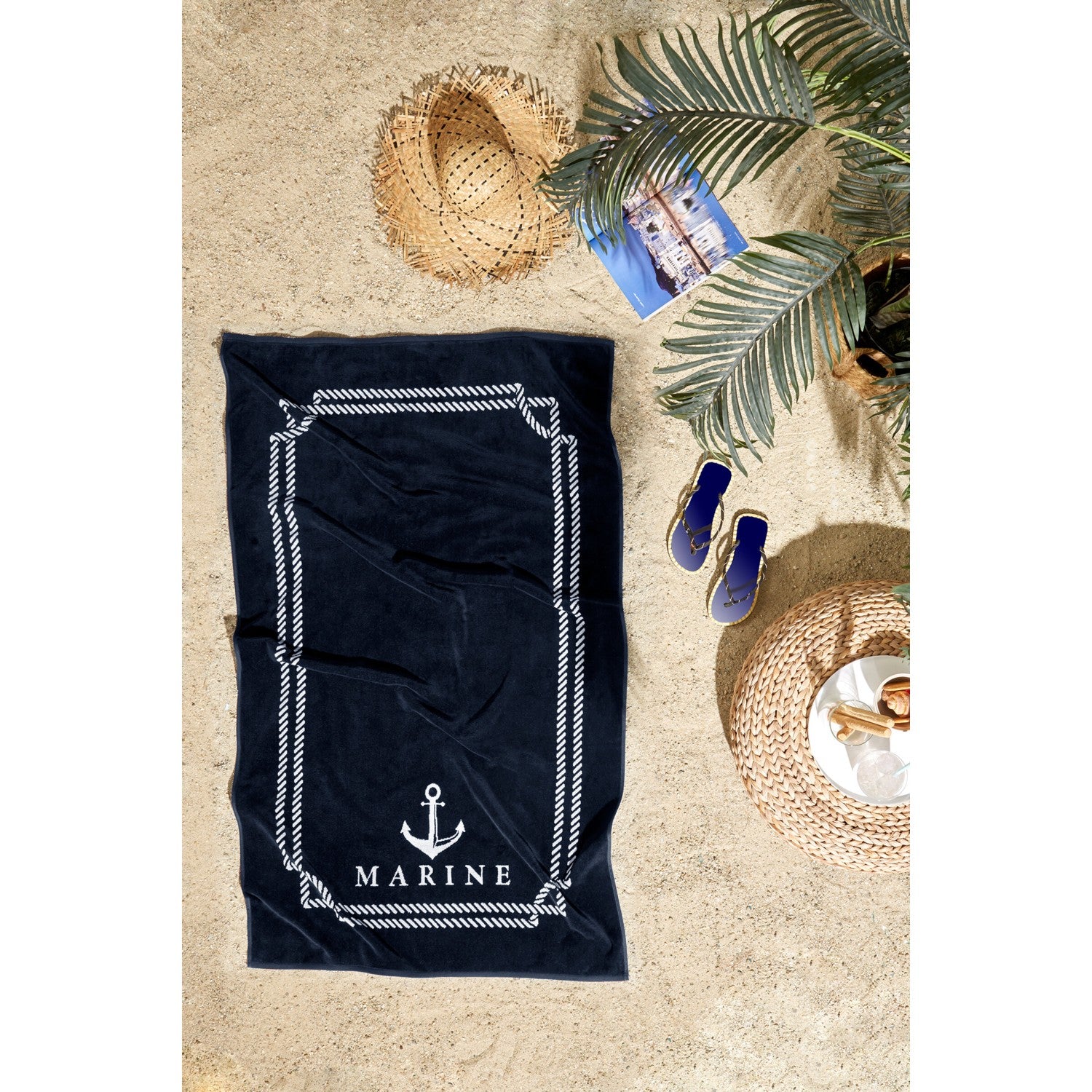 Ozdilek Sun Maritime Line Beach Towel 90x150 cm Navy Blue - MALLTURK