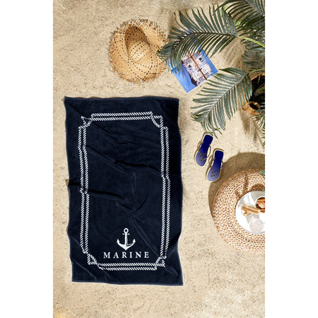 Ozdilek Sun Maritime Line Beach Towel 90x150 cm Navy Blue - MALLTURK