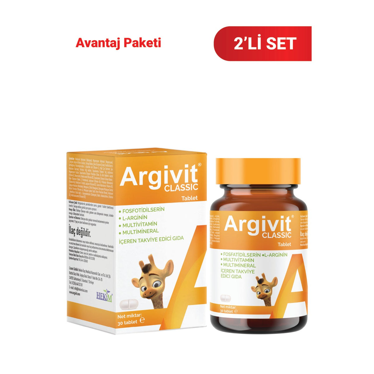 Argivit Classic Fosfotidilserin, L-Arjinin, Multivitamin and Multimineral with Tablet 2li Paket 30 Tablet - MALLTURK