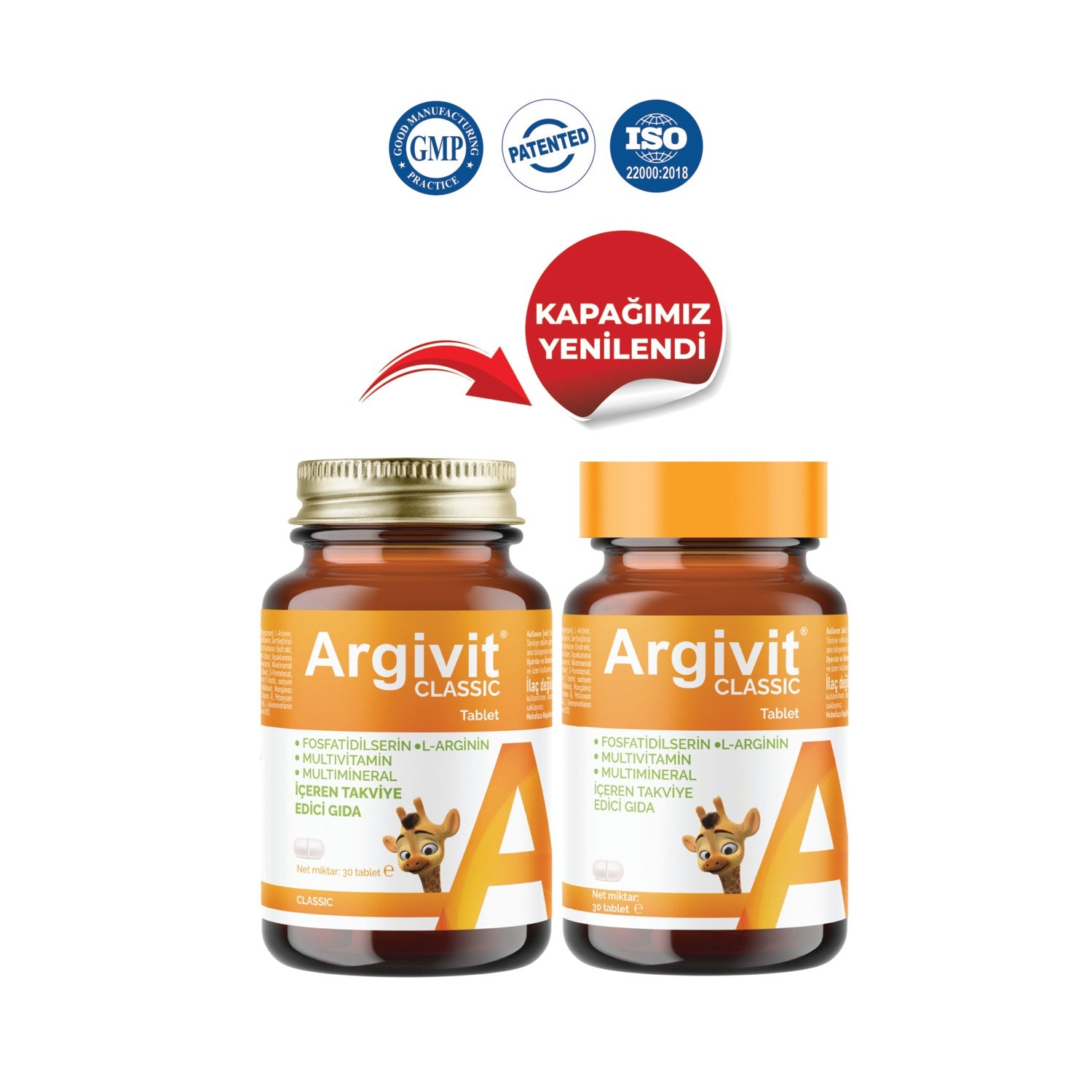 Argivit Classic Fosfotidilserin, L-Arjinin, Multivitamin and Multimineral with Tablet 2li Paket 30 Tablet - MALLTURK