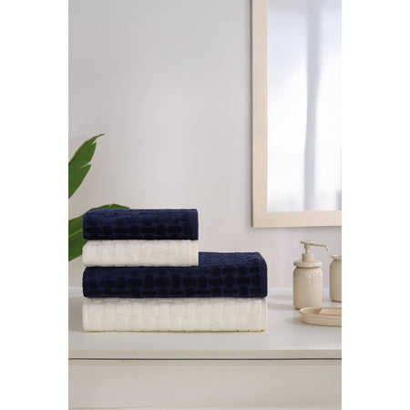 Ozdilek Tricot Velvet Towel Set, 100% Cotton, 90 x 150 cm, Navy Blue, Extra Soft. - MALLTURK