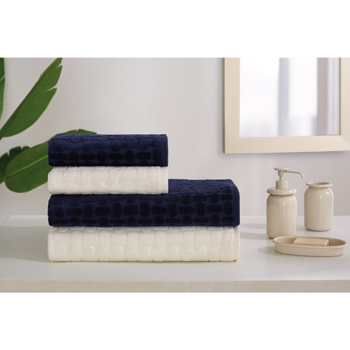 Ozdilek Tricot Velvet Towel Set, 100% Cotton, 90 x 150 cm, Navy Blue, Extra Soft. - MALLTURK