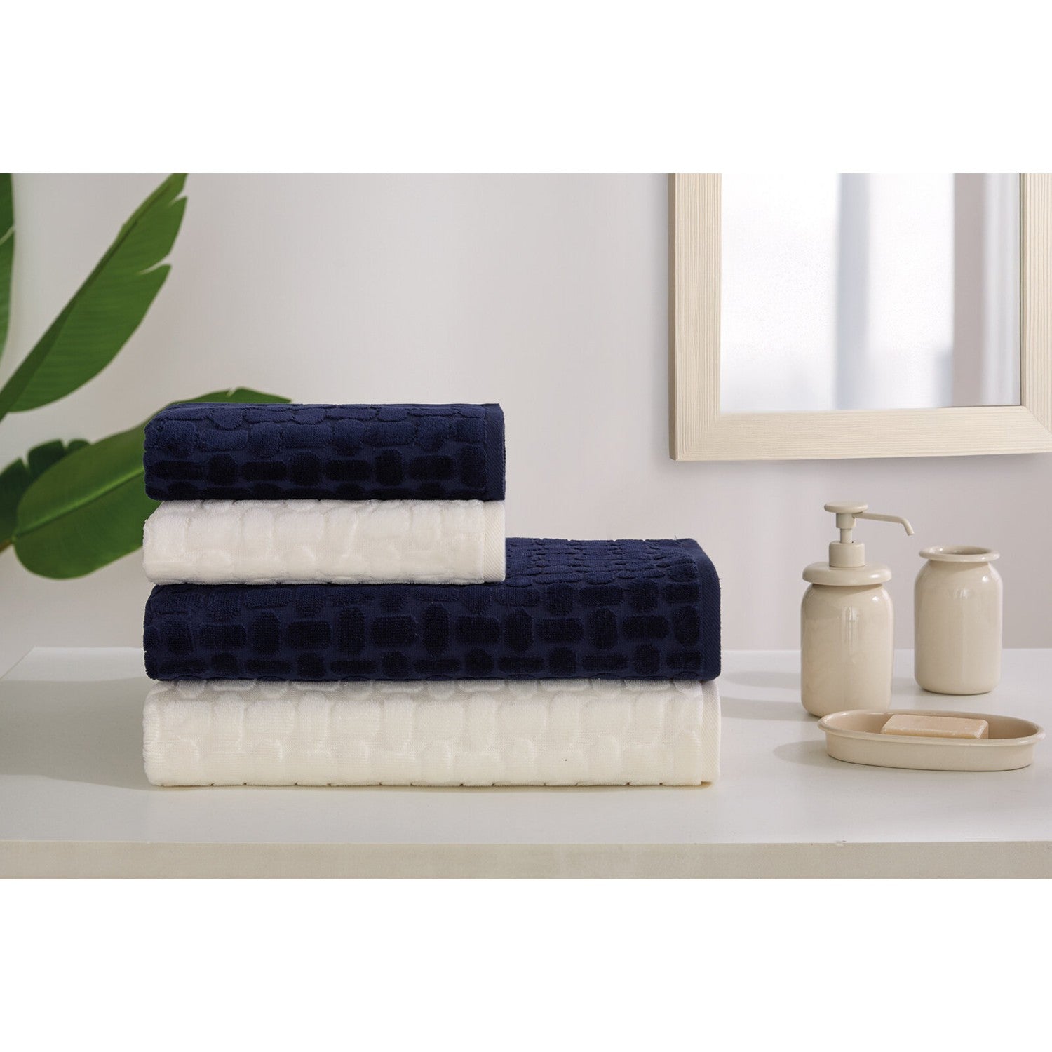 Ozdilek Tricot Velvet Towel Set, 100% Cotton, 90 x 150 cm, Navy Blue, Extra Soft. - MALLTURK