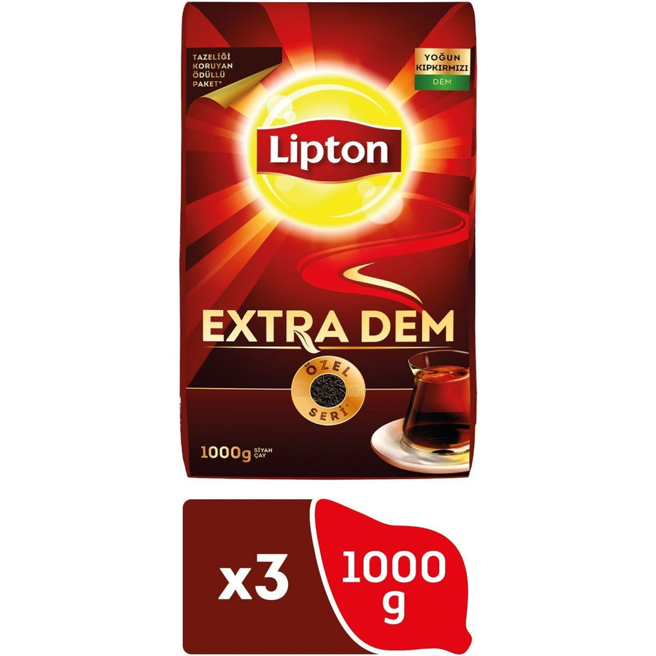 Lipton Extra Dem black tea 1000 g X 3'lu Ozel Seri Yuksek Kalite Taze flavored