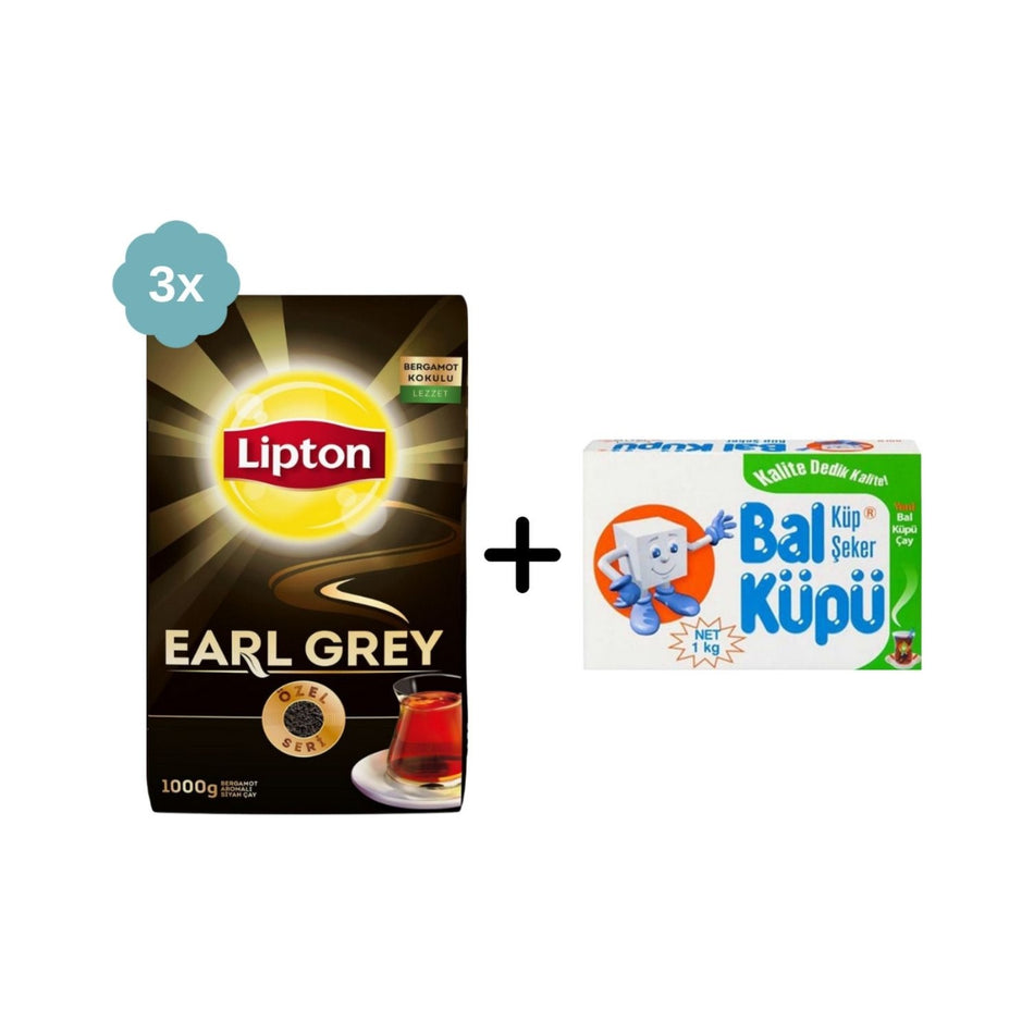 Lipton Earl Grey loose leaf black tea 1000 g x 3 pieces + Balkupu Kesme Seker 1000 g