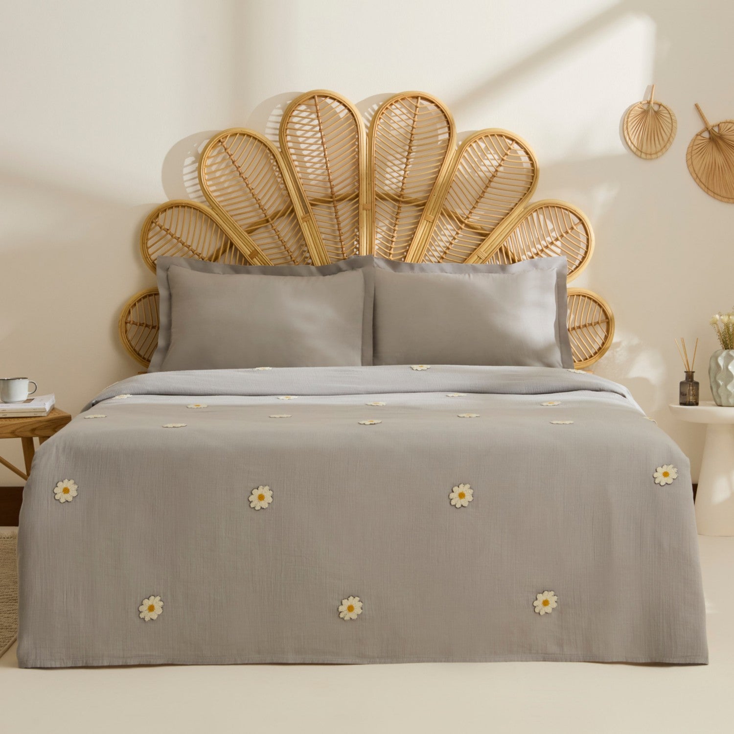Karaca Home Liona 100% Cotton Muslin Double Bed Quilt Set Grey - MALLTURK