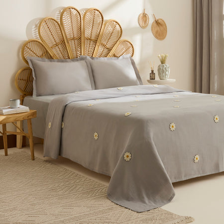 Karaca Home Liona 100% Cotton Muslin Double Bed Quilt Set Grey - MALLTURK