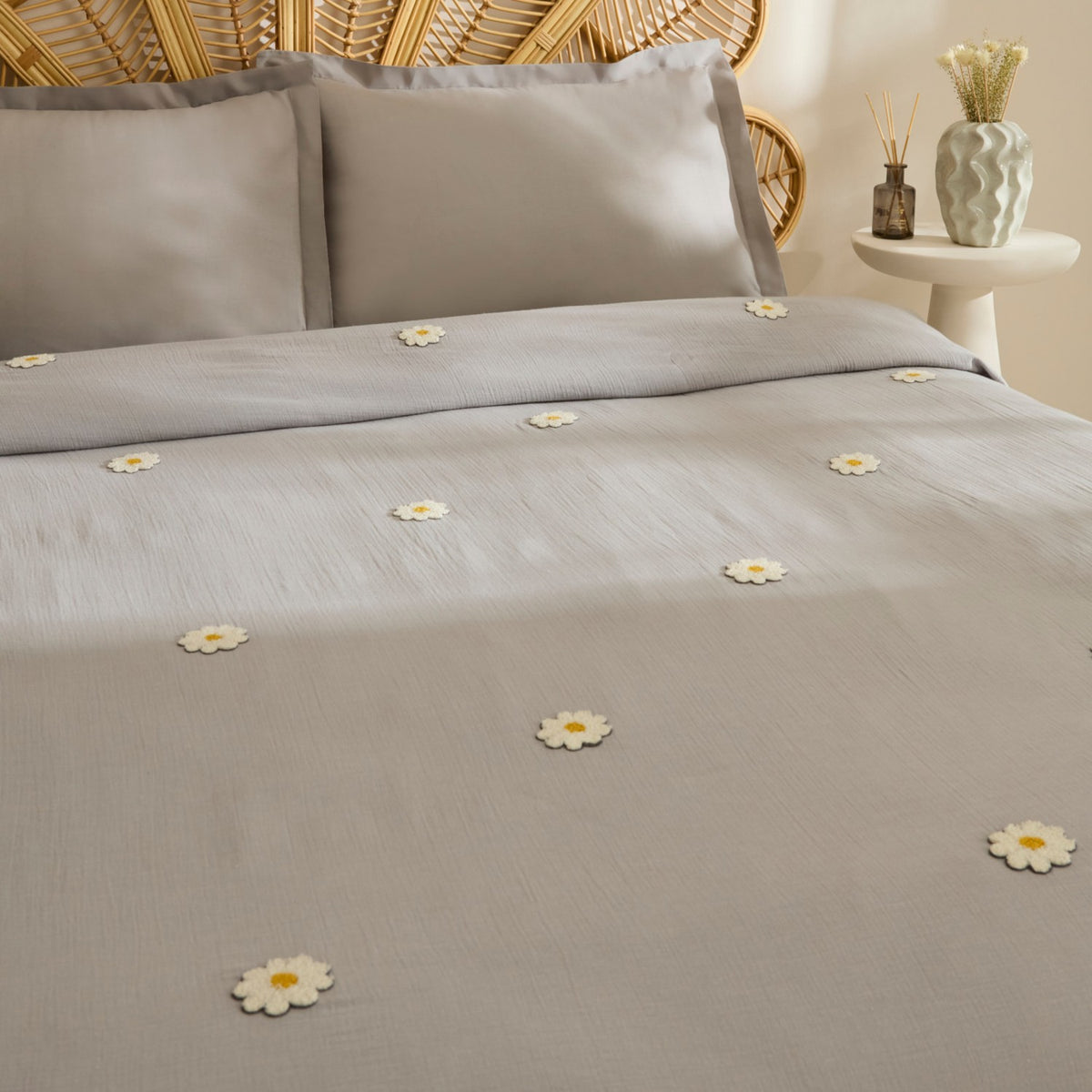 Karaca Home Liona 100% Cotton Muslin Double Bed Quilt Set Grey - MALLTURK