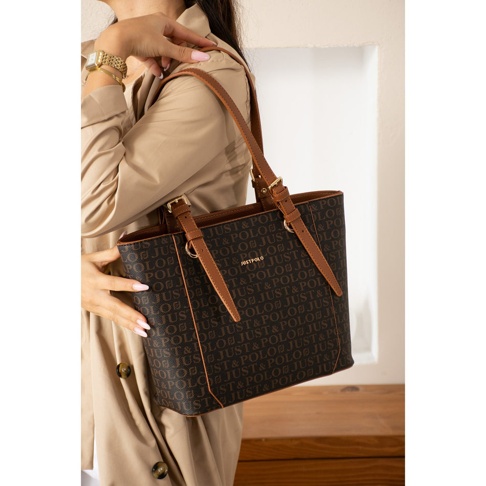 Just Polo Brown Premium Women's Hand and Shoulder Bag, New Season. Dimensions: Height: 25 cm, Width: 35 cm. Light Brown - Camel - MALLTURK