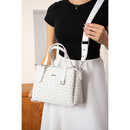 Just Polo Women's Hand and Shoulder Bag, White,18x25x10 cm - MALLTURK