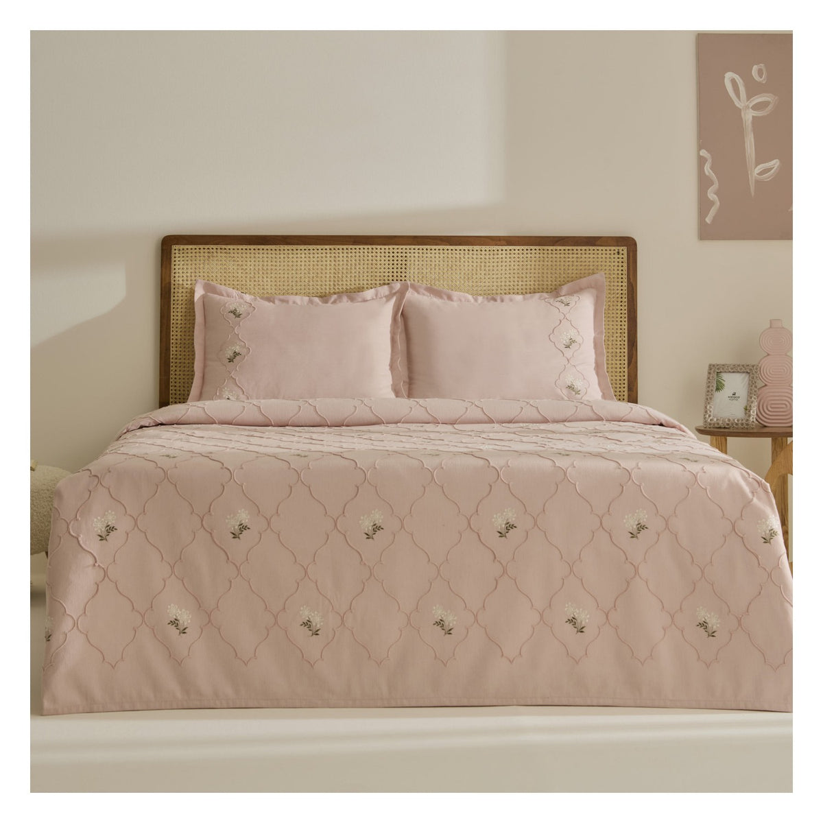 Karaca Home Myra Double Floral Bedspread Powder Pink - MALLTURK