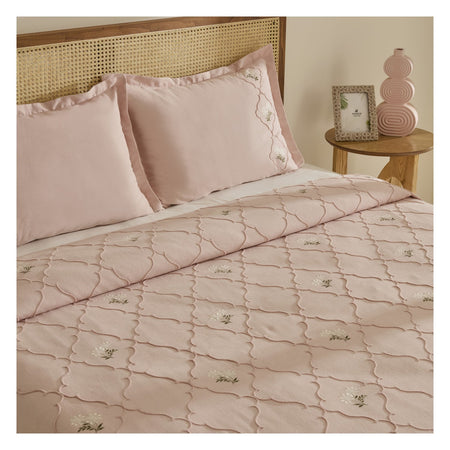 Karaca Home Myra Double Floral Bedspread Powder Pink - MALLTURK