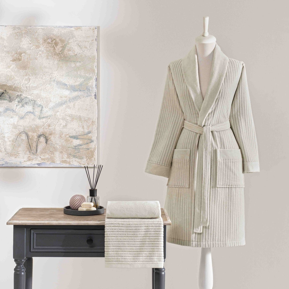 Tac Ritmo Cotton Bathrobe Set Stone L - MALLTURK