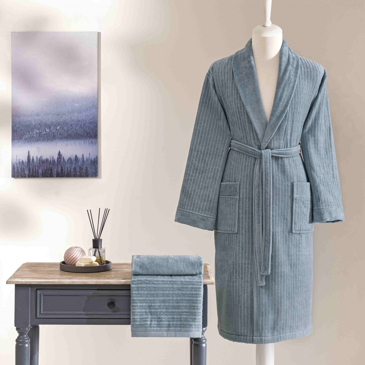 Tac Ritmo Cotton Bathrobe Set Blue M - MALLTURK