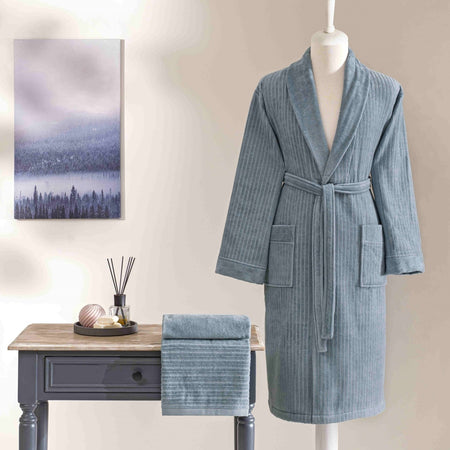 Tac Ritmo Cotton Bathrobe Set Blue M - MALLTURK