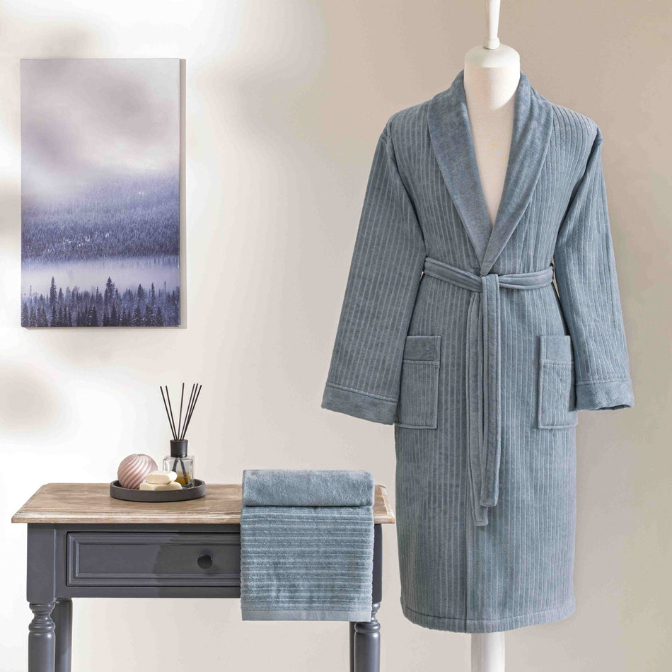 Tac Ritmo Cotton Bathrobe Set, Blue, L - MALLTURK