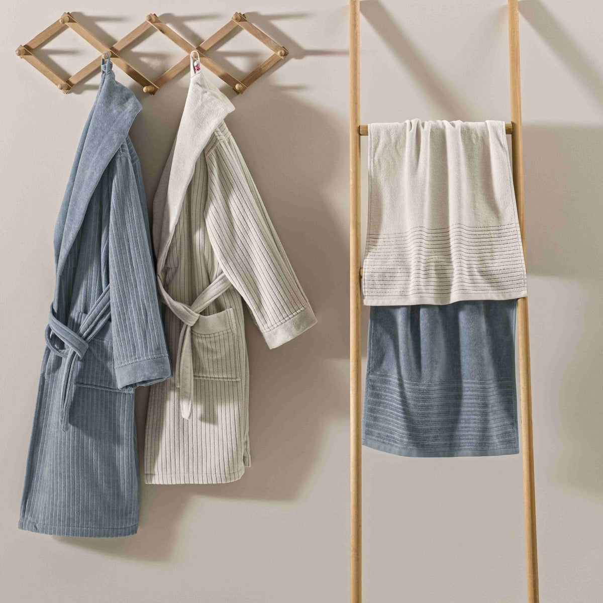 Tac Ritmo Cotton Bathrobe Set, Blue, L - MALLTURK