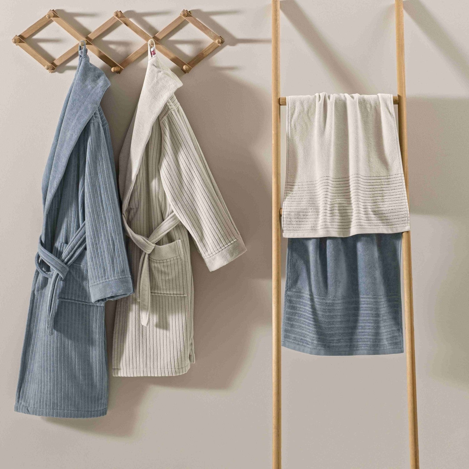 Tac Ritmo Cotton Bathrobe Set, Blue, L - MALLTURK