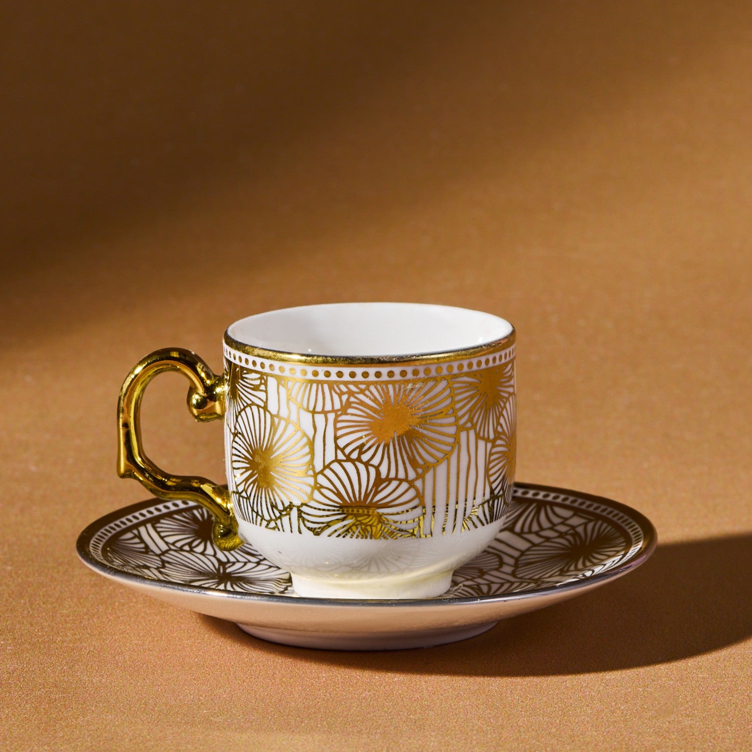 Karaca Anemon 5-Piece Bone Turkish Coffee Cup Set with Stand for 2, 80 ml - MALLTURK