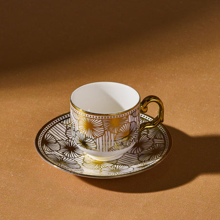 Karaca Anemon 5-Piece Bone Turkish Coffee Cup Set with Stand for 2, 80 ml - MALLTURK