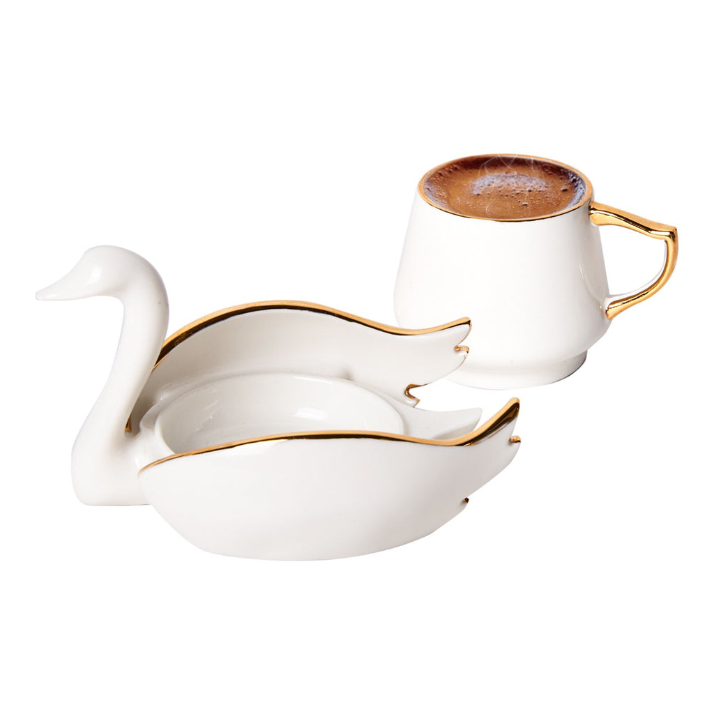 Karaca Swan Porcelain Turkish Coffee Cup Set for 2, 70 ml
