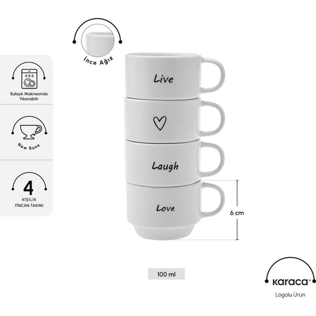 Karaca Lovely Laugh Espresso Cup Set for 4, 100 ml - MALLTURK