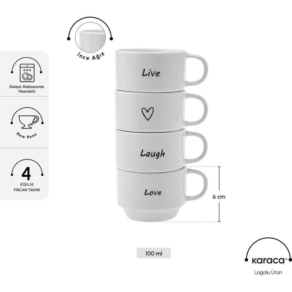Karaca Lovely Laugh Espresso Cup Set for 4, 100 ml - MALLTURK