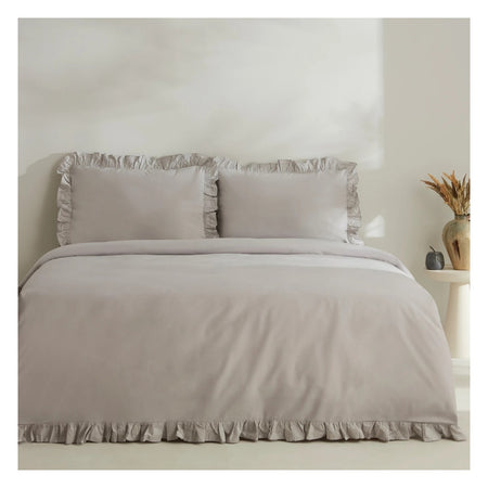 Karaca Home Pure Ruffle %100 Cotton Double Ruffled Duvet Cover Set Light Gray - MALLTURK