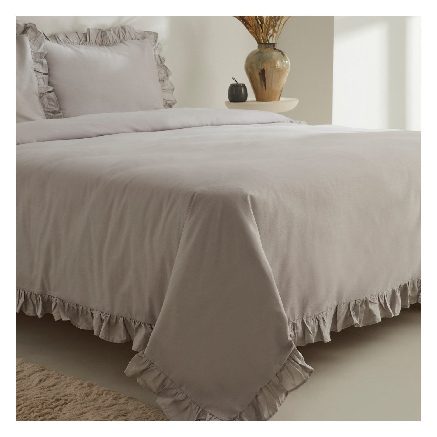 Karaca Home Pure Ruffle %100 Cotton Double Ruffled Duvet Cover Set Light Gray - MALLTURK